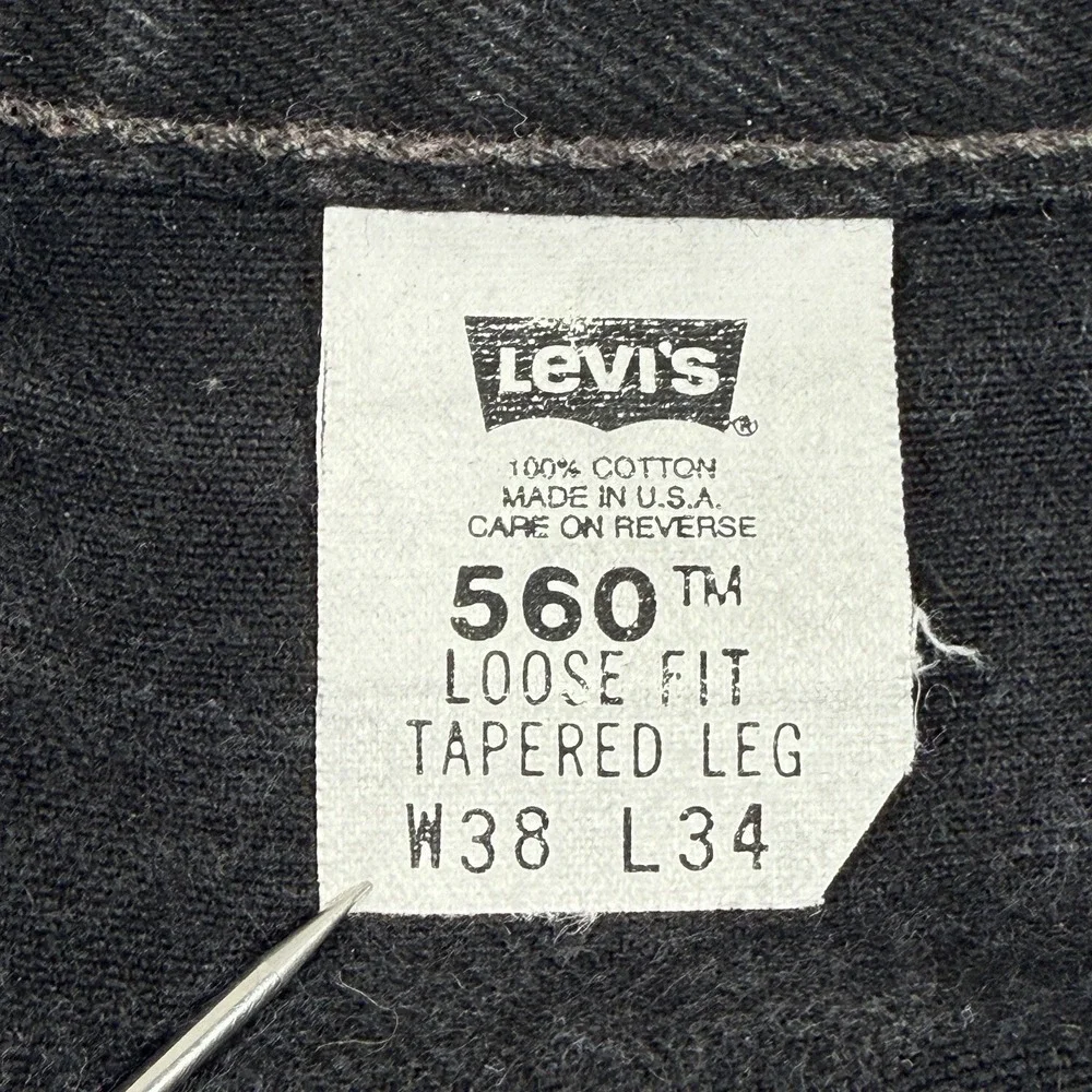 Vintage 90s Levi's 560 Loose Fit Tapered Leg Black Jeans 38x34 USA Made 1999